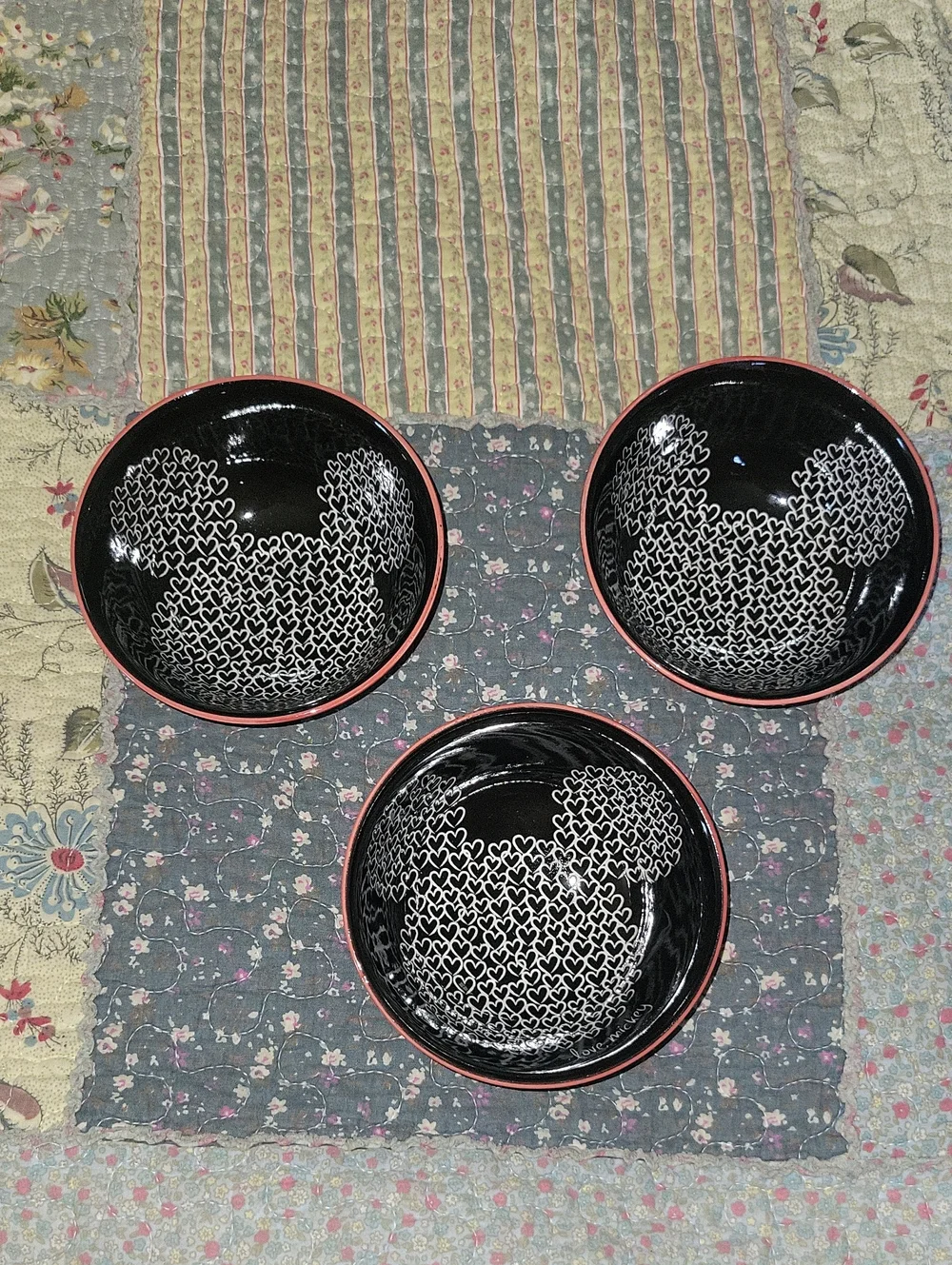 Disney Love Mickey Mouse Ceramic Tidbit Bowls Black Pink Set of 3